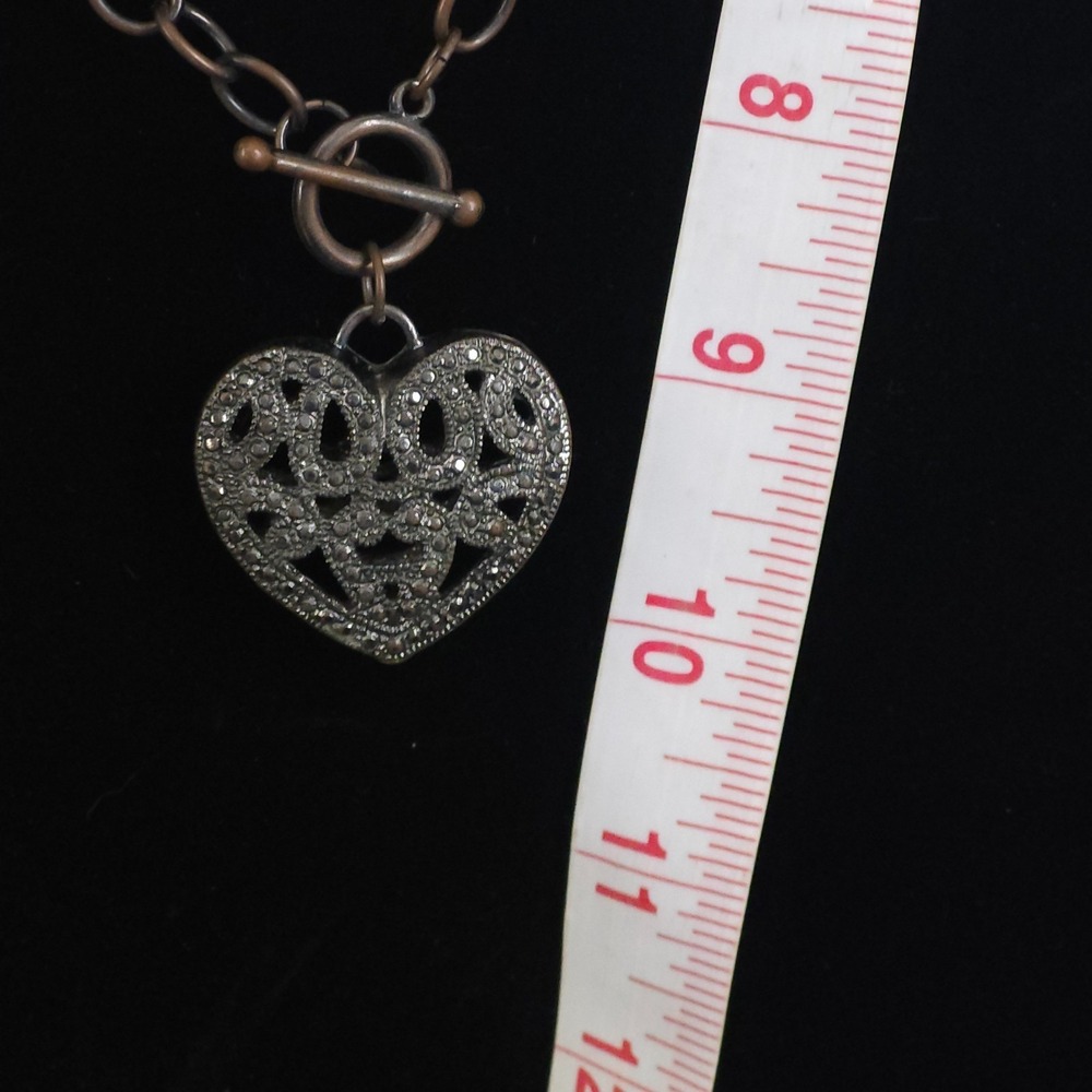 Chunky Necklace Victorian Revival Filigree Sacred Heart Pendant Whimsigoth - Picture 3 of 3